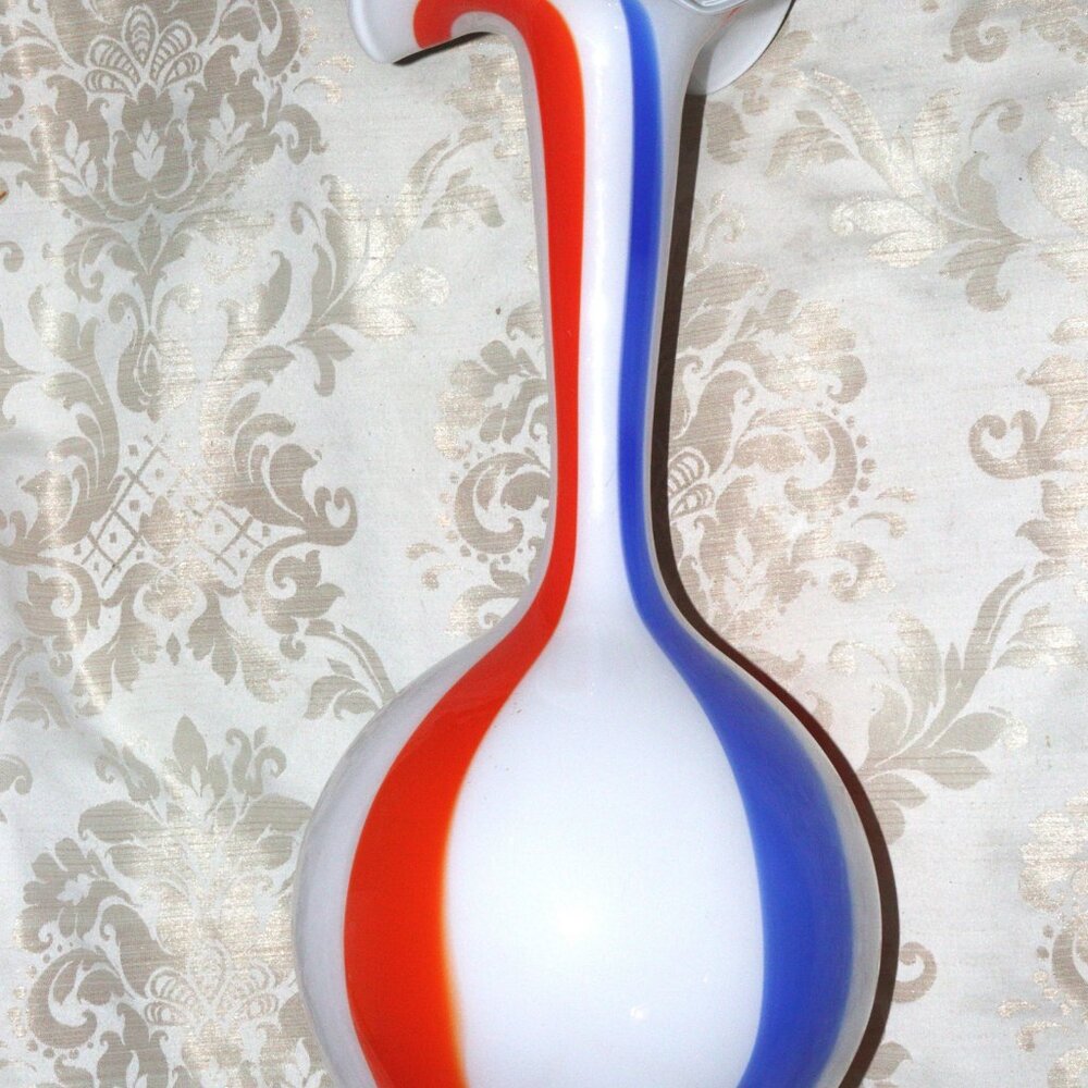 Large hand blown cased glass striped vase